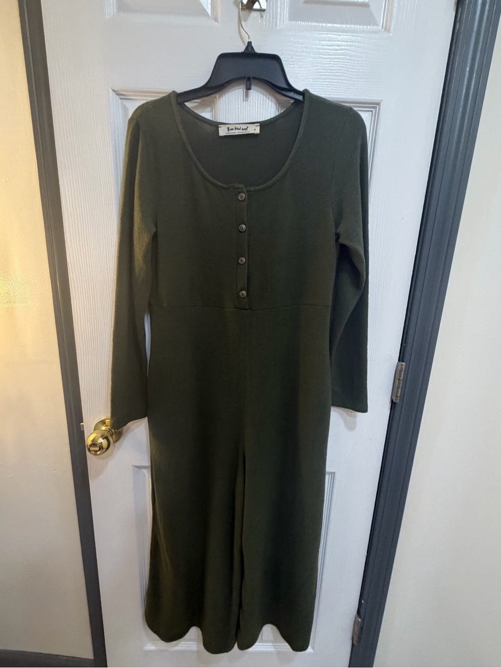 Three Bird Nest Olive Green Long Sleeve Button-Front Dress